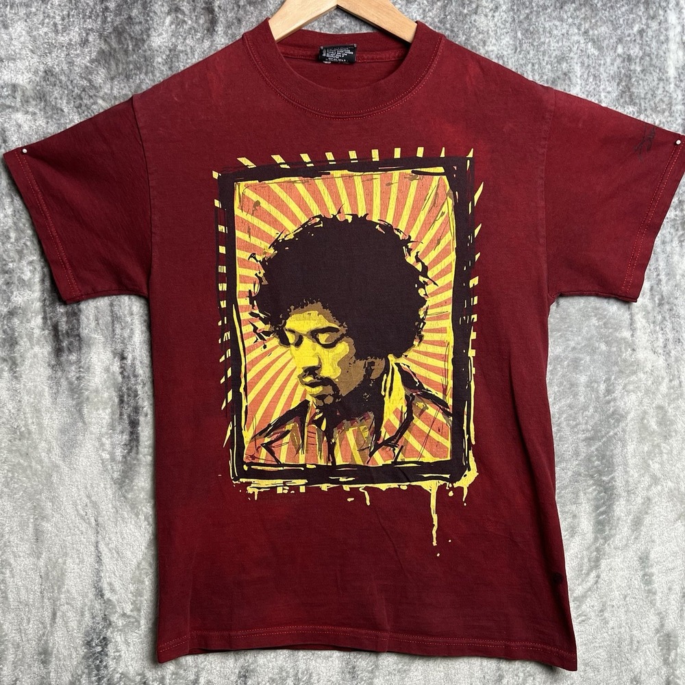 Vintage ODM‎ Jimi Hendrix Red Yellow Starburst Art Portrait Graphic T Shirt Sz S